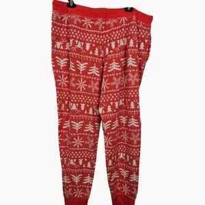 Joyspun Pajama Pants Womens 2X Red/White Christmas Pattern Waffle Knit Tapered